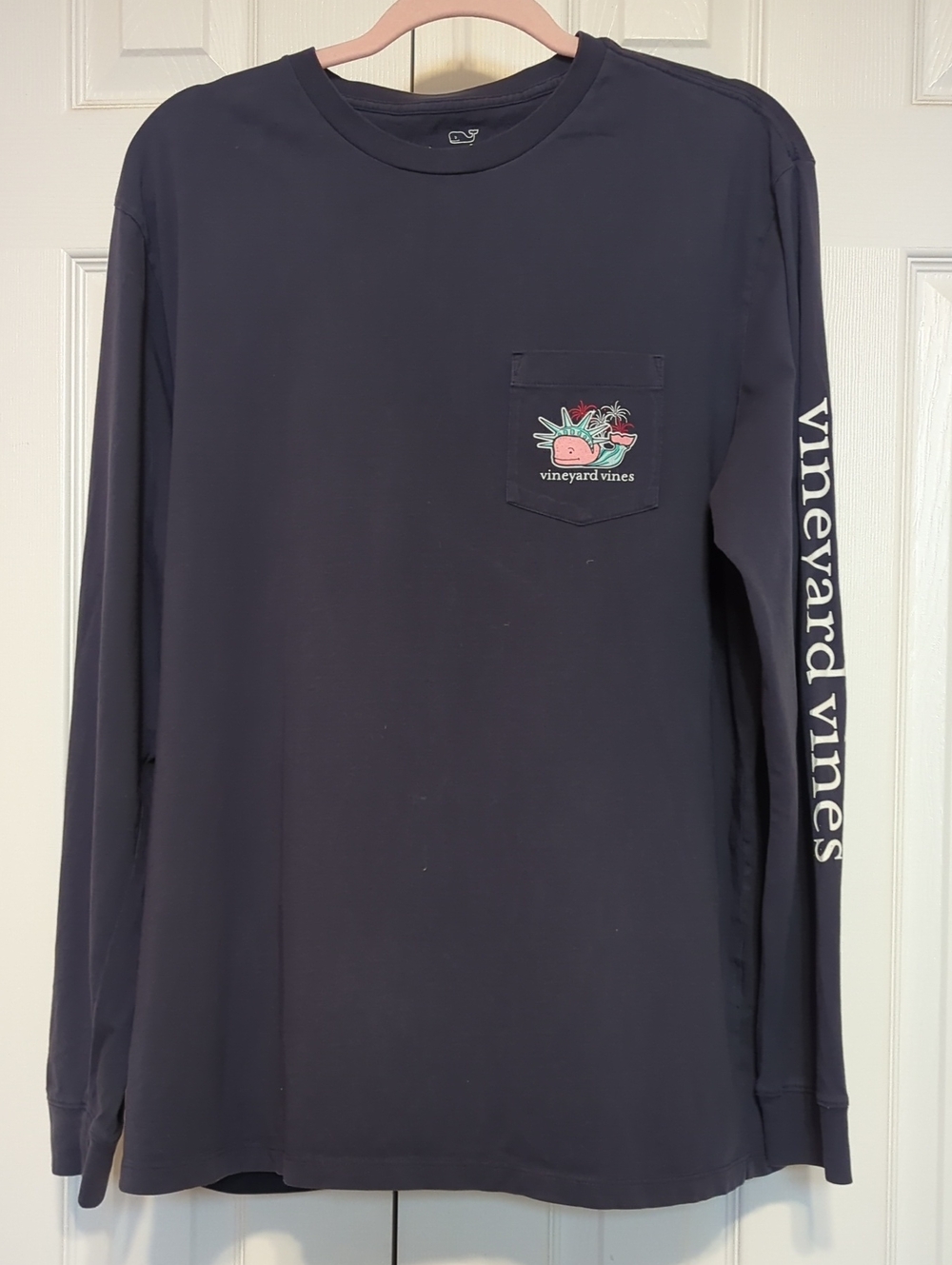 Vineyard Vines Navy Long-Sleeve Pocket Tee with Sleeve Logo